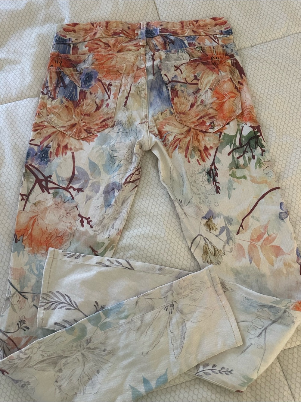 MOTHER Floral Print Jeans in Cream, Orange, Blue, Green